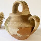 Small Provençal goat jug in creamy white and green enamelled stoneware