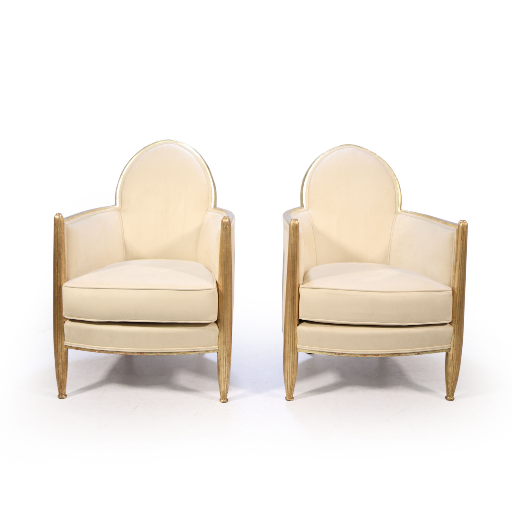 Pair of French Art Deco Armchairs in Parcel Gilt wood