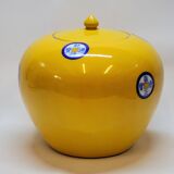 Pot couvert chinois vintage jaune et tampons bleus original pop