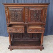 Renaissance oak carved buffet cabinet