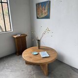 Round modernist coffee table, elm, 1950s.