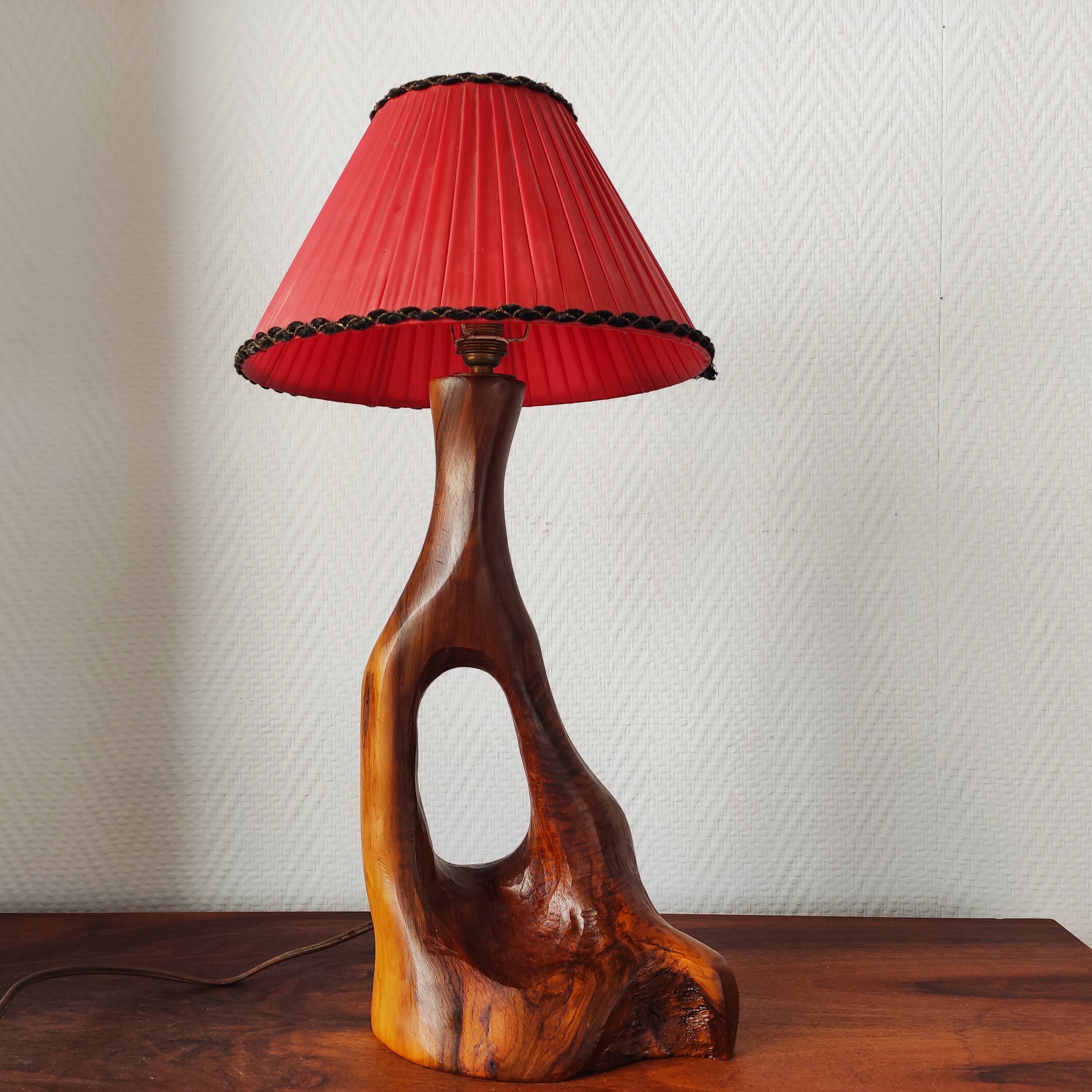 Brutalist lamp 1950/60 olive wood