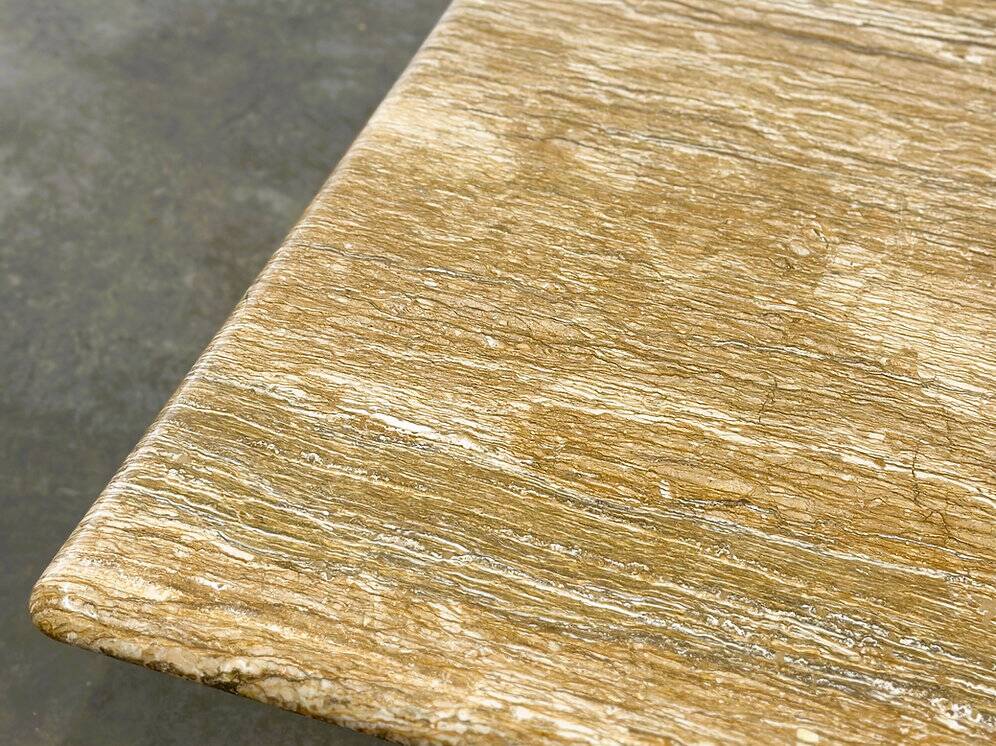 XL vintage square caramel travertine coffee table, 1980s