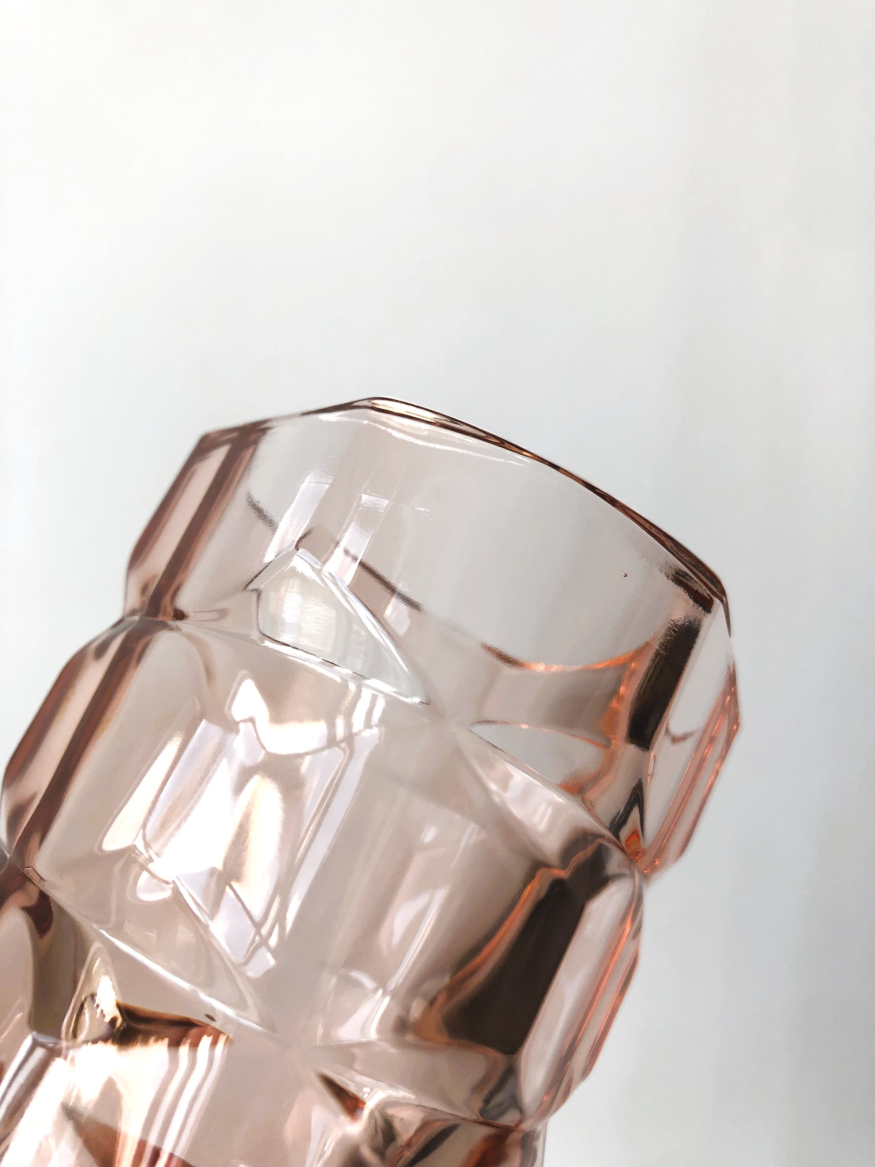 Vintage pink thick glass vase Luminarc France