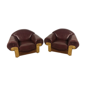 fauteuils style art déco - cuir bois
