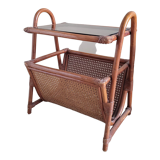 Braided rattan side table and smoked glass