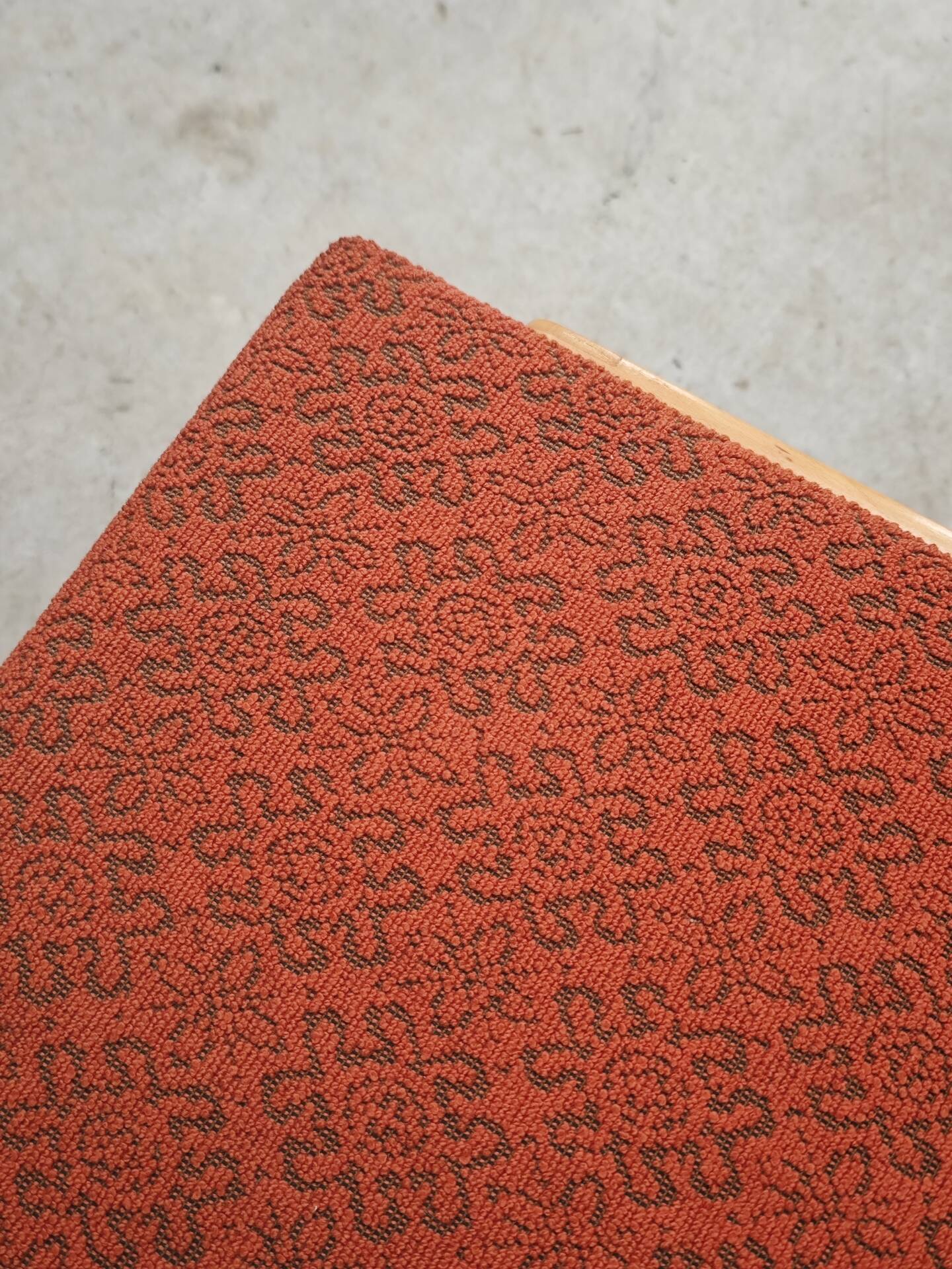 Ton bystrice stool (thonet) wood and orange patterned fabric 1960
