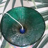 Suspension osier/rotin & verre vintage