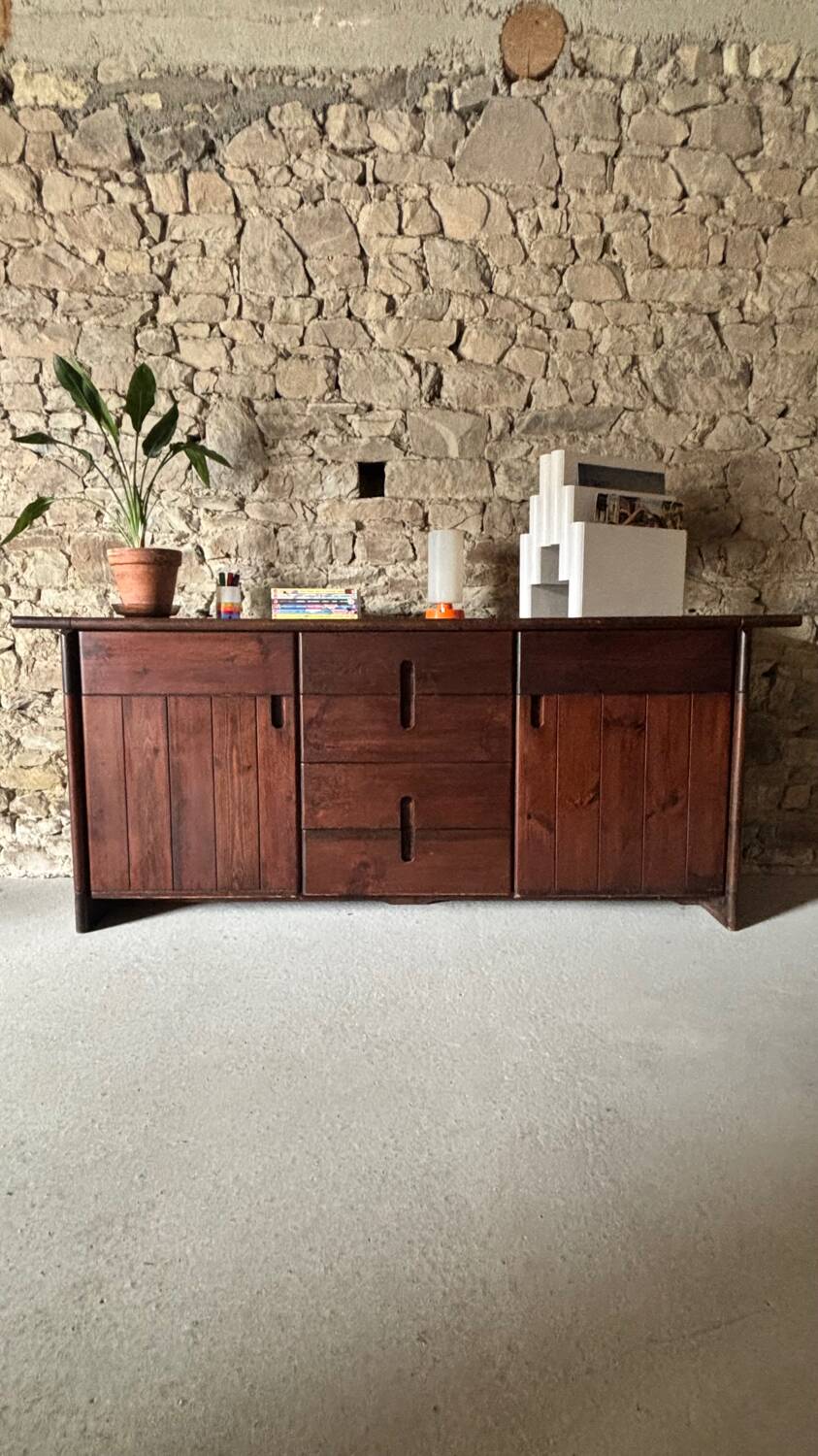 Solid pine sideboard by Silvio Coppola for Fratelli Montina, 1970