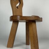 Sculptural Brutalist Chunky Tripod Stool in Oak, 1960s