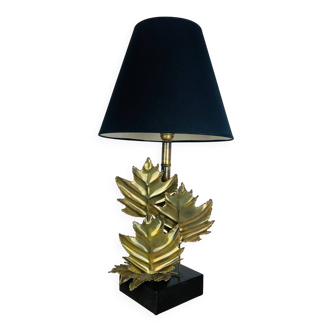 Lampe bambou et feuilles dorée, style Hollywood Regency, années 70