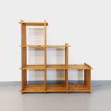 Bookcase vintage pine staircase shelf from the 80s in the style of Maison Regain