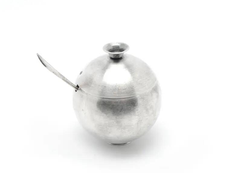 Mid-century modern sugar bowl, silver-plated brass, Poland, 1960s