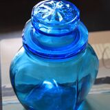 Blue glass jar with airtight lid