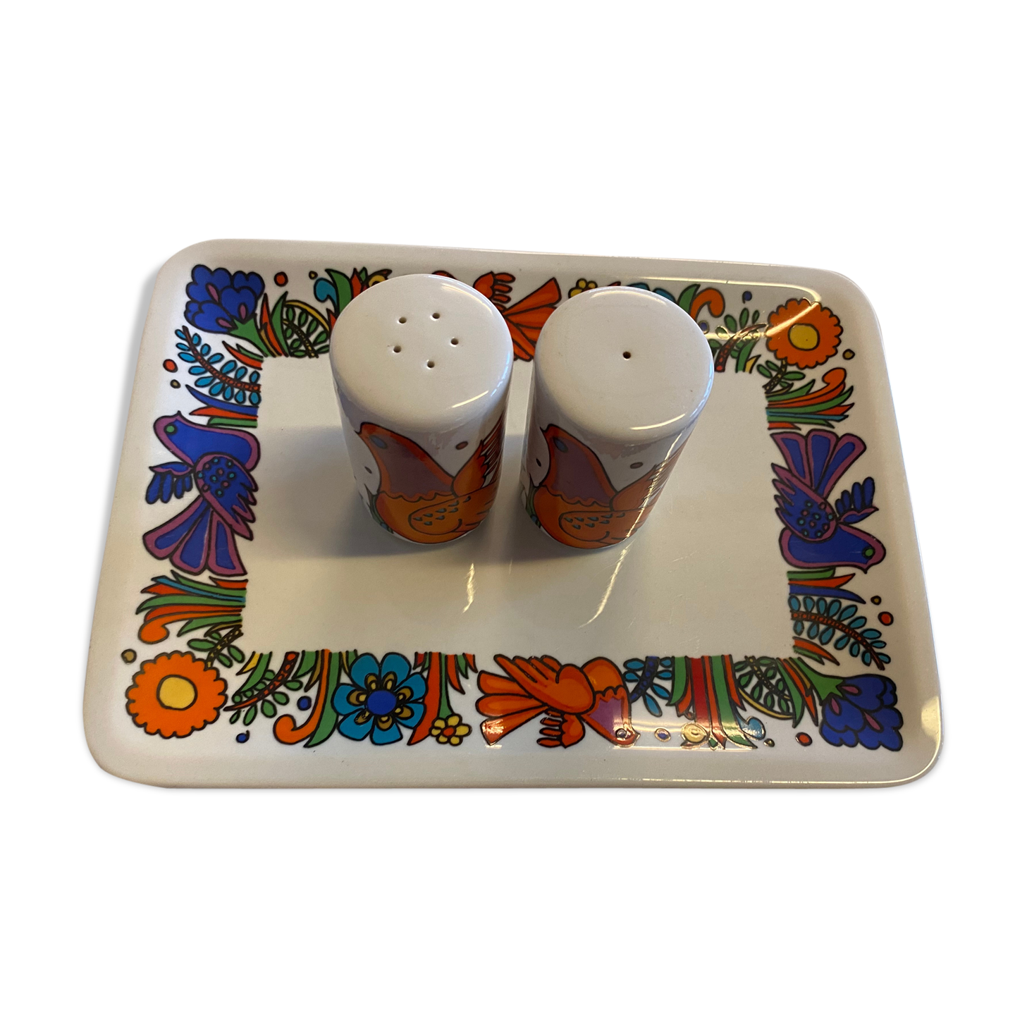 Salière Et Poivrière Céramique Teckels Bruns - Avec Plat De Service, Fait Main, 12x9x9 Cm