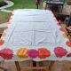 Vintage Flower Power tablecloth with large floral patterns — 1970s
