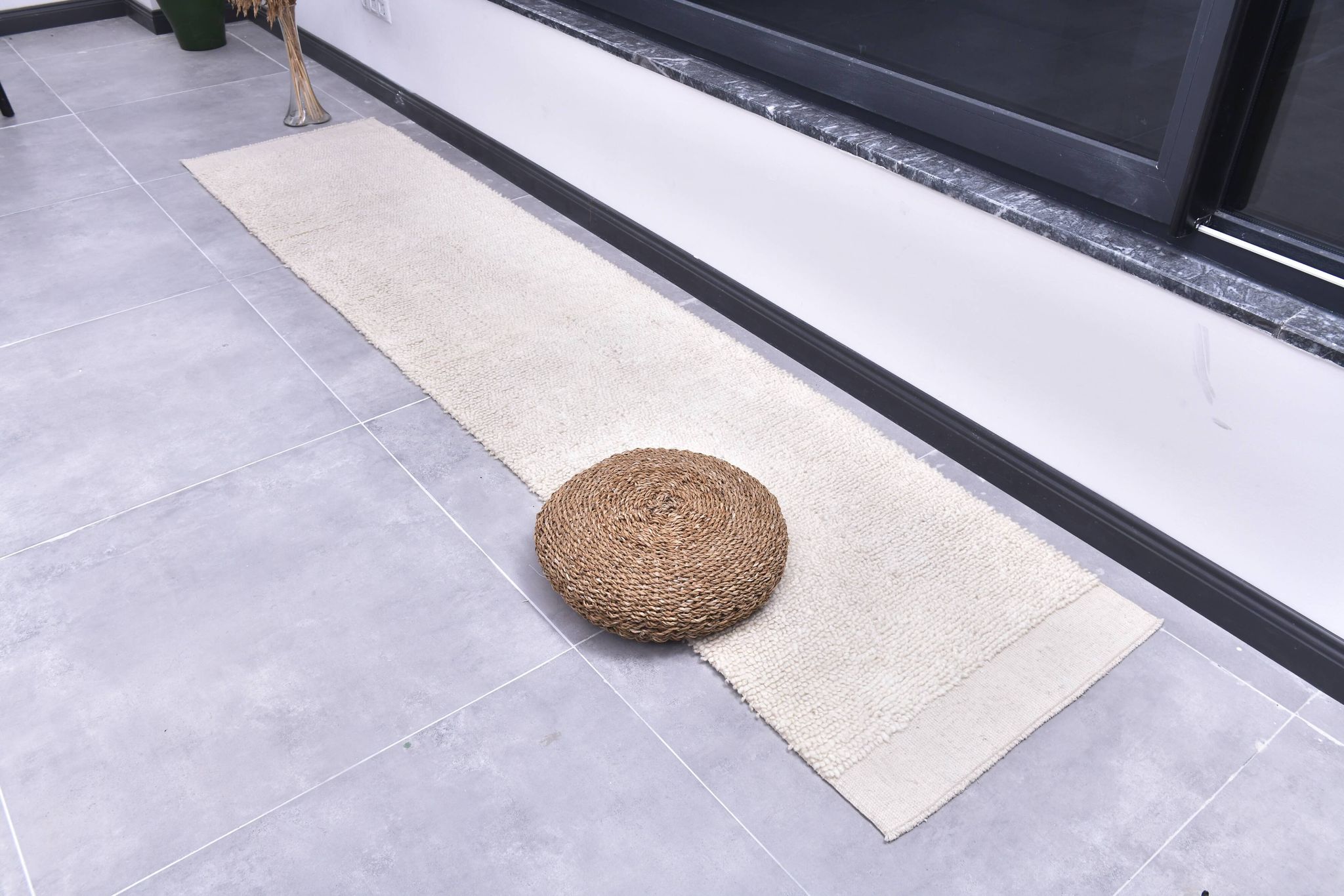 2x10 %100 Wool White Moroccan Runner Rug, 68x303Cm