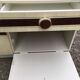 Coiffeuse formica blanc vintage et miroir rond triptyque repliable