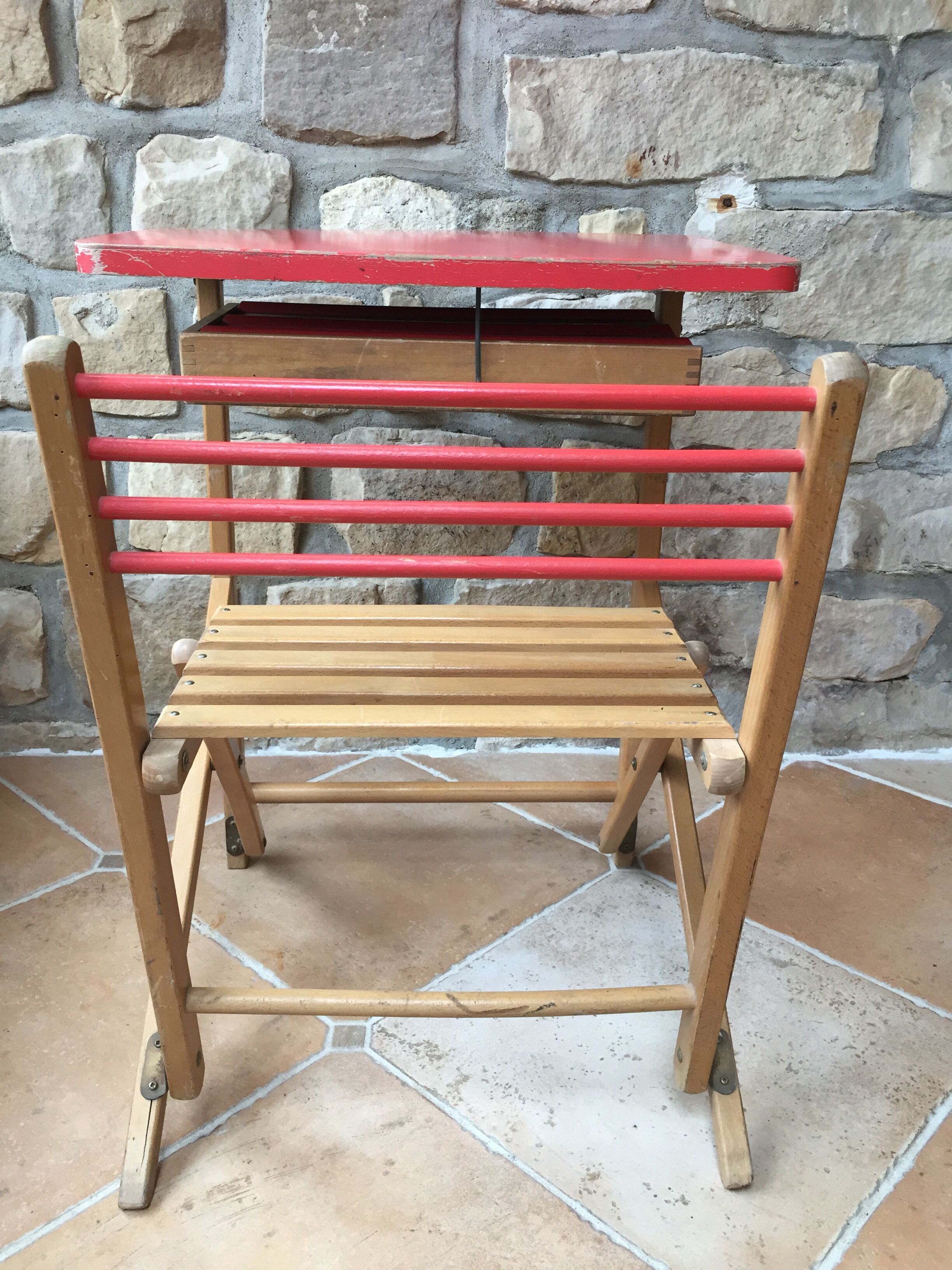Bureau d'écolier en bois pliable vintage