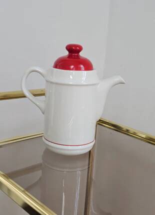 White and red Royal Tudor porcelain coffee pot
