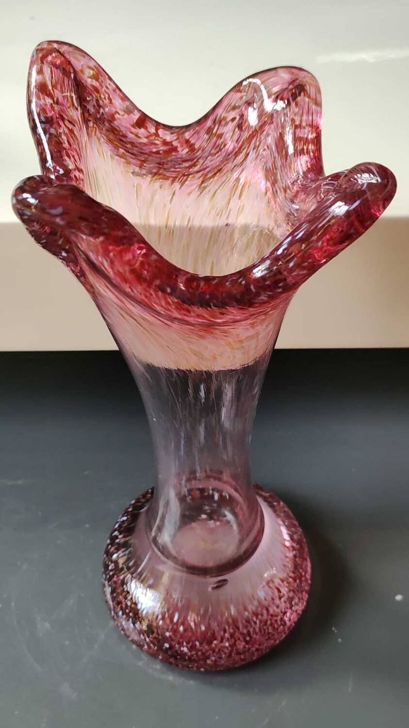 Floral vase/Clichy glassware/Camaieus shades of pink. Dotted patterns/Volutes. Height 25.5 cm
