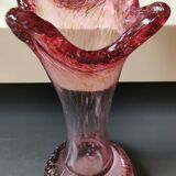 Floral vase/Clichy glassware/Camaieus shades of pink. Dotted patterns/Volutes. Height 25.5 cm