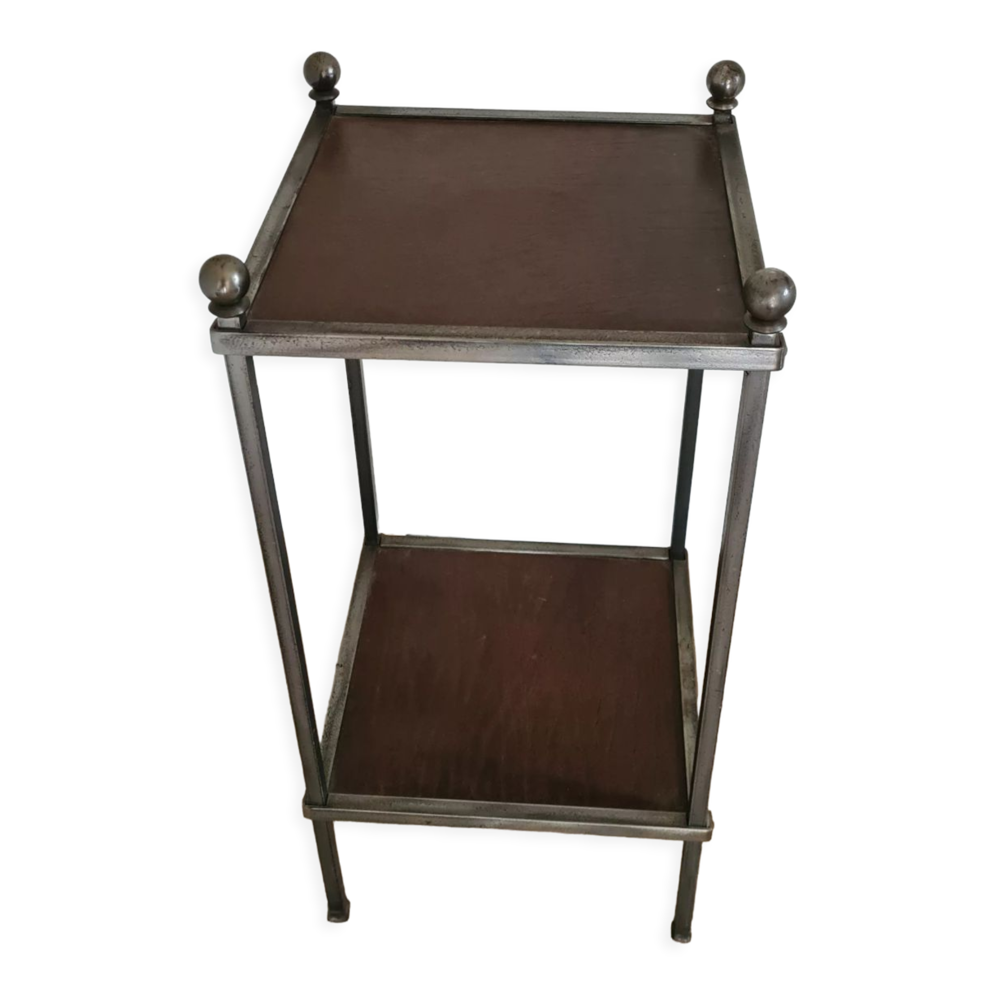 Pedestal table in leather and metal