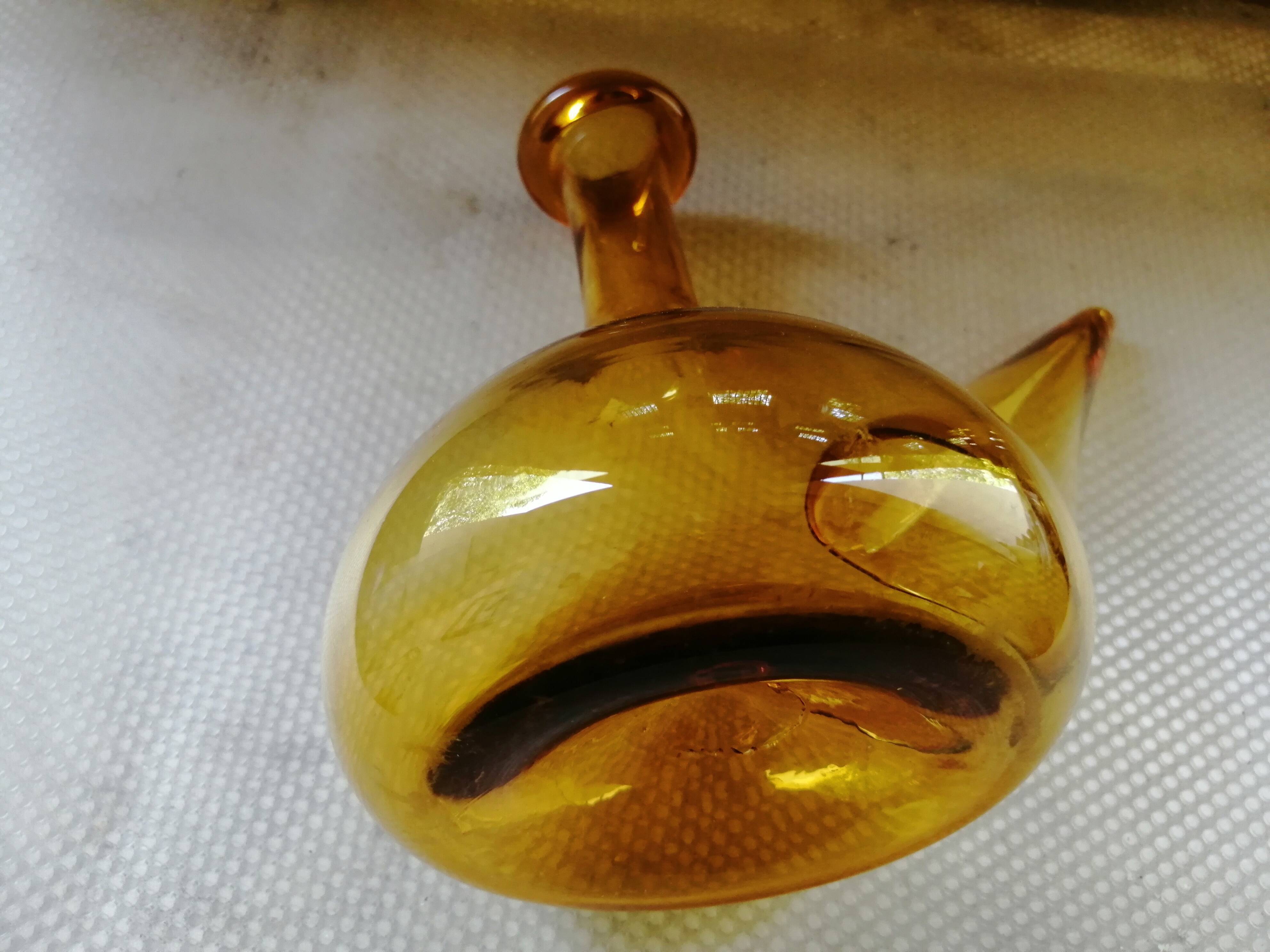 Vintage yellow smoked Catalan carafe