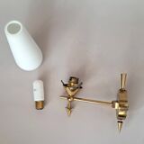 Wall lamp in gilded brass and white opaline, 1960.