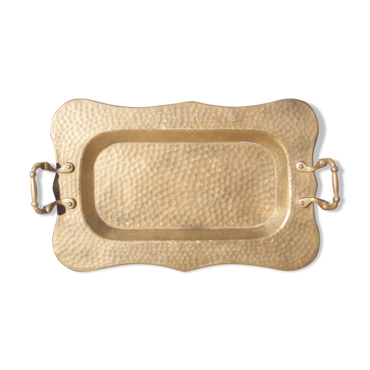 Vintage brass top, E.Roblin Villedieu Manche, handle tray, tableware, hammered top