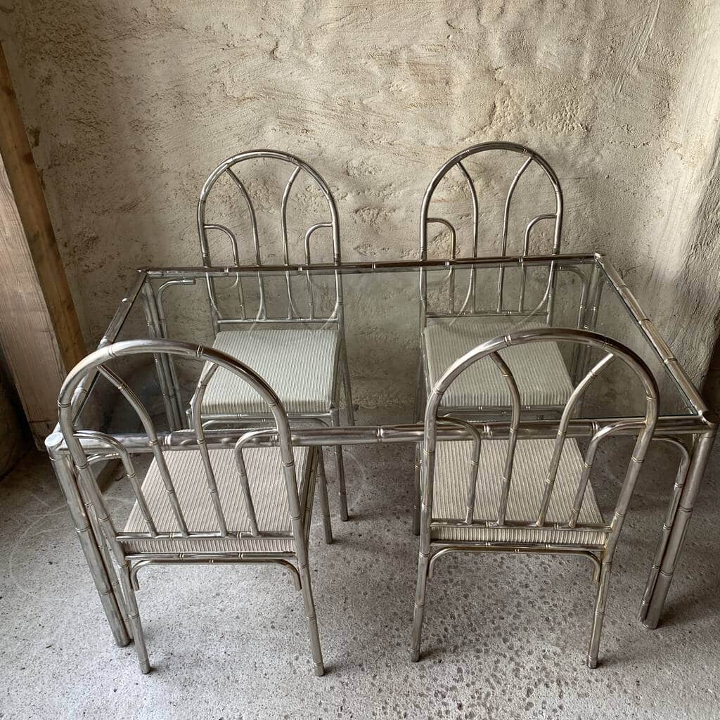 Vintage metal bamboo table and chairs