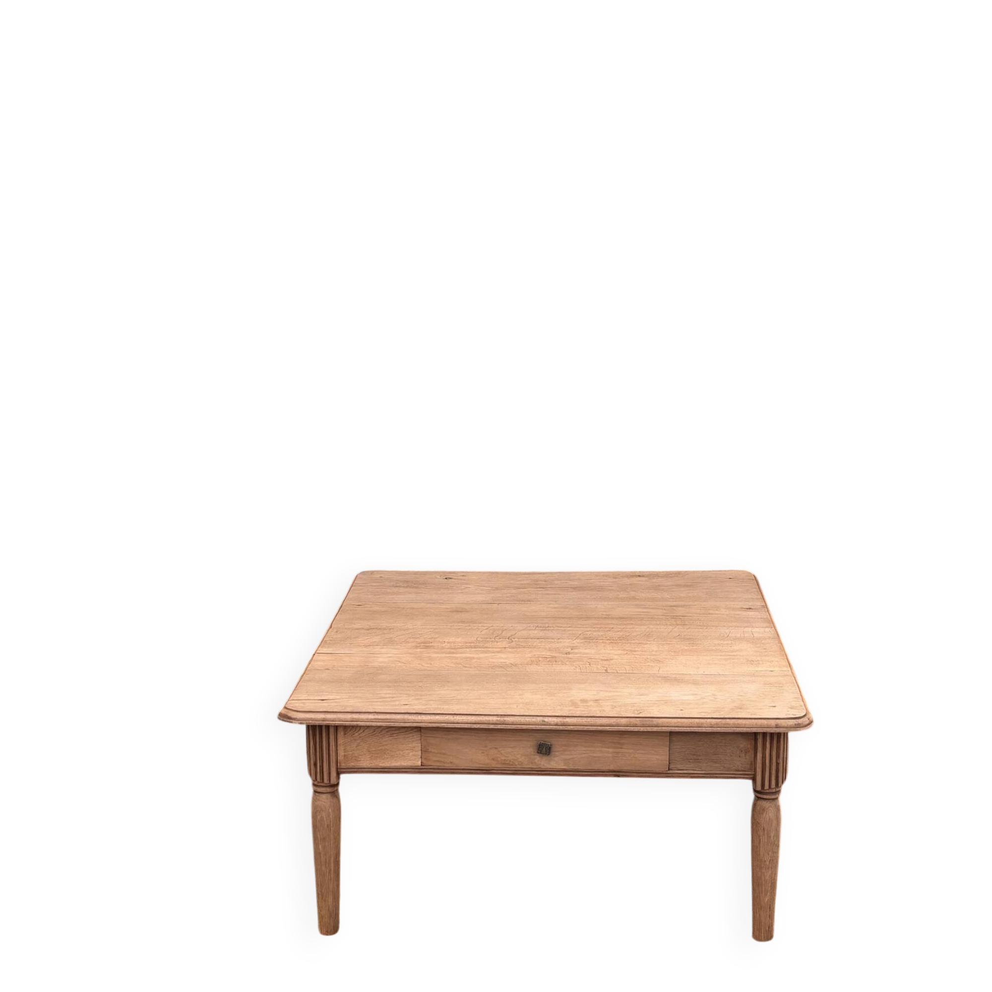 Antique square coffee table in raw solid oak - 1 drawer