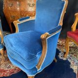 Pair of Louis XV style blue velvet bergère armchairs