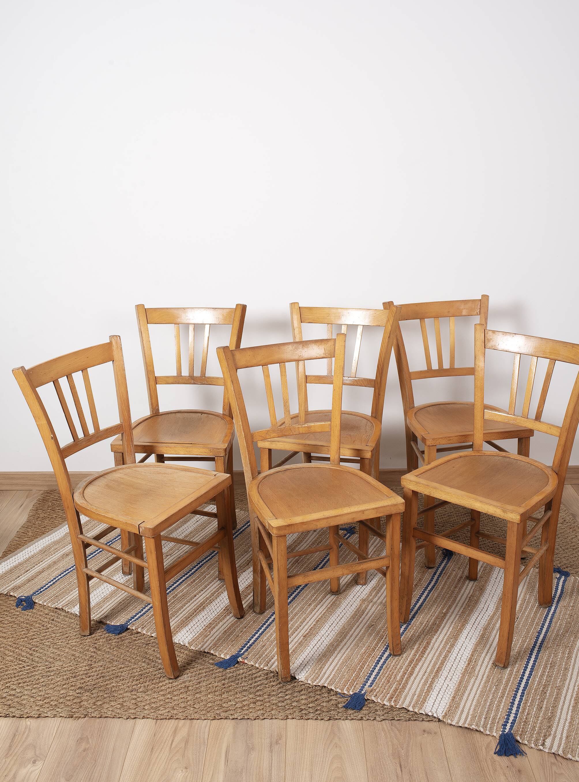 6 bistro chairs, blond wood, typical Luterma brand, 1950s-60s