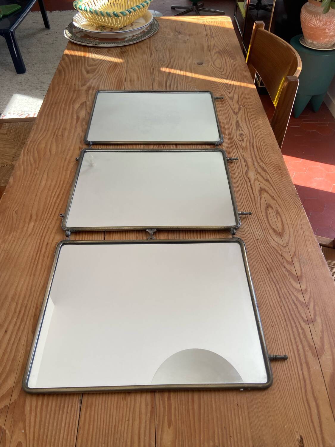 Metal triptych mirror from the 1950s