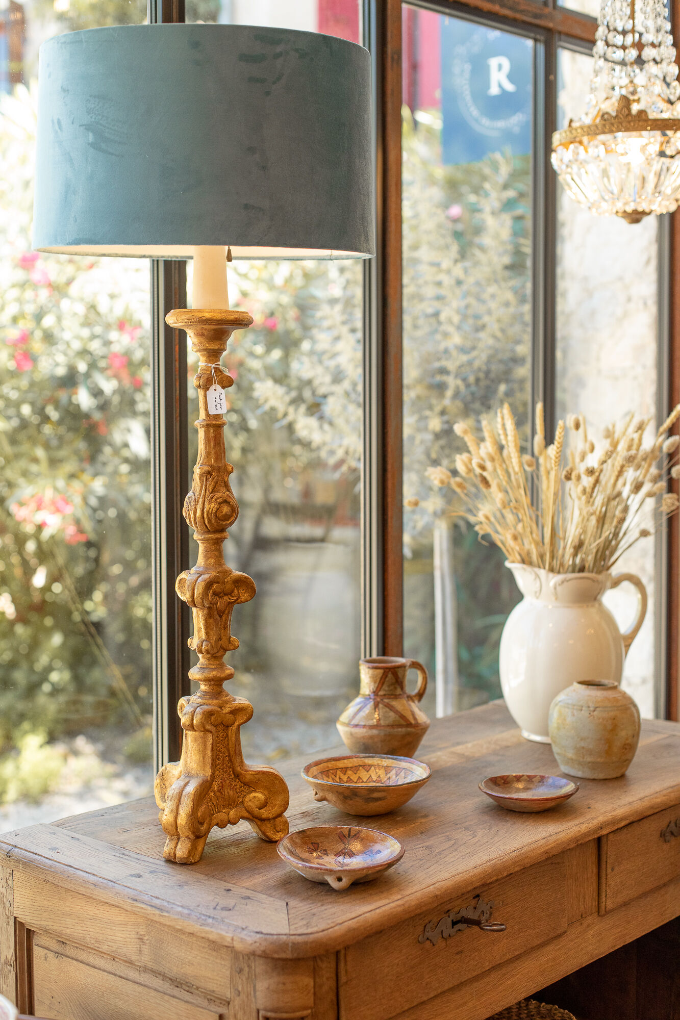 19th century carved gilded wood lamp