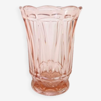 Old pink colored vase in molded pressed glass