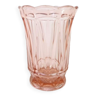 Old pink colored vase in molded pressed glass