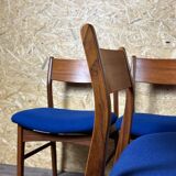 4 chaises danoises en teck et tissu bleu