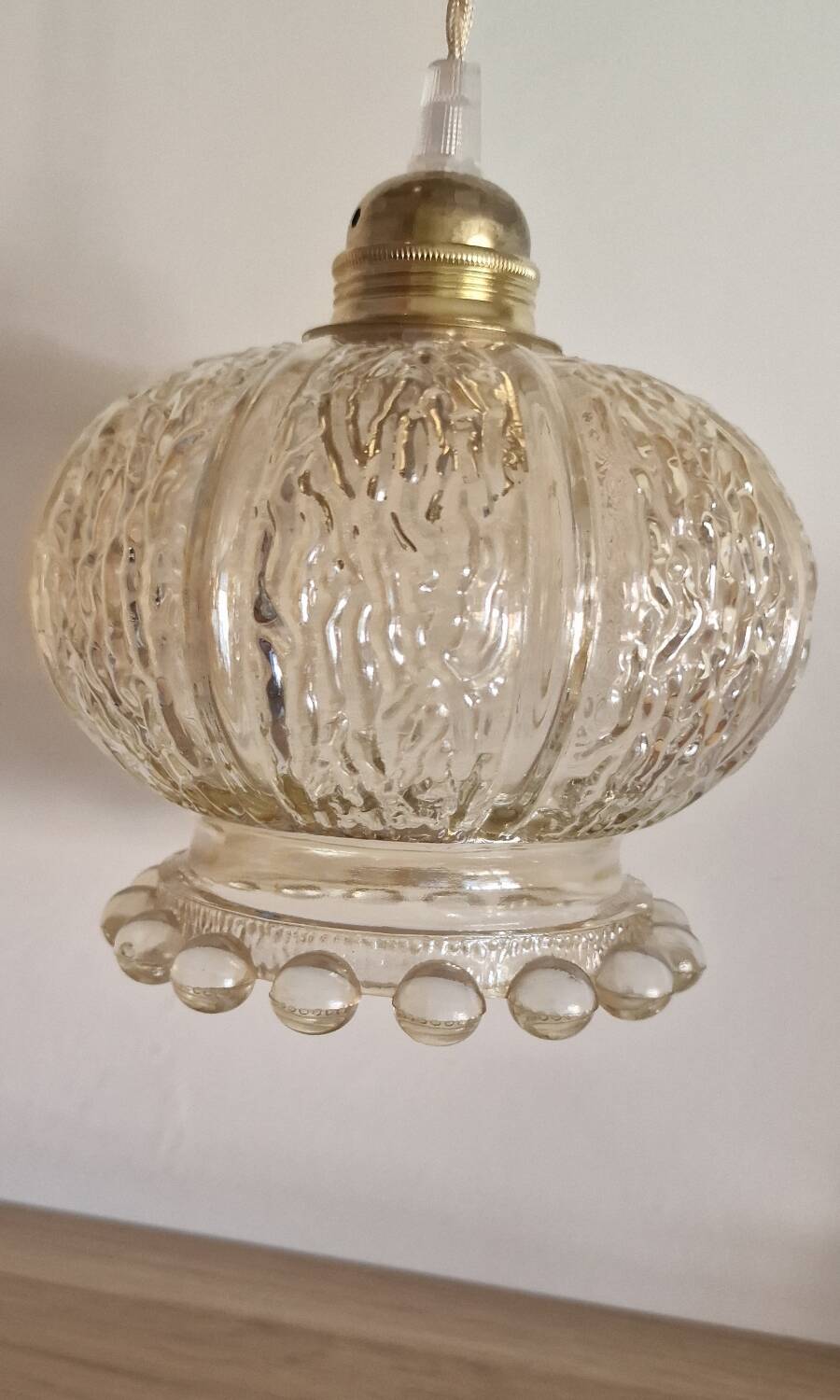 Textured amber pendant or portable lamp with pearl base