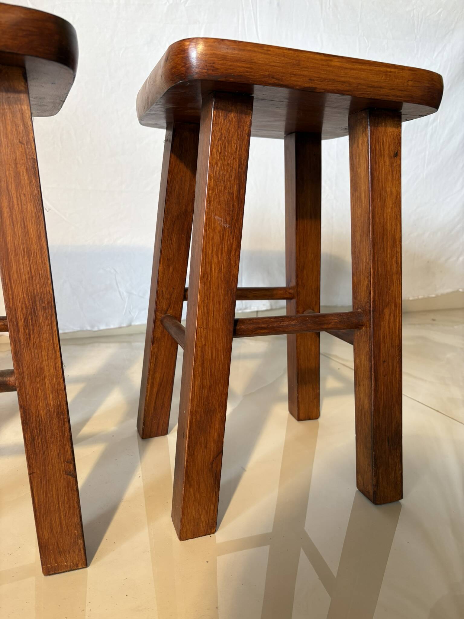 Pair of solid wood stools – vintage rustic style