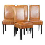 Set of 4 sheepskin dining chairs in light cognac color