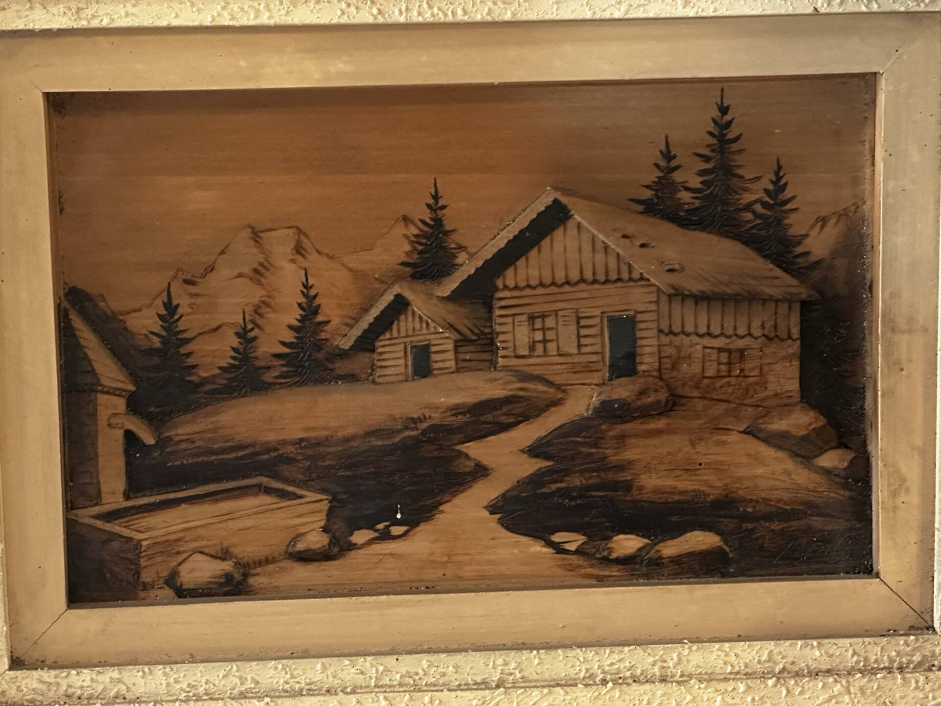 Pyrographed Alpine Table - Mid-Century Folk Art - Chalet Atmosphere