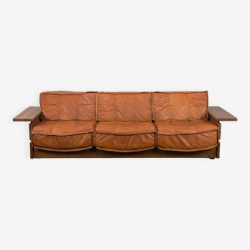 Scandinavian aniline leather sofa by Hameen Kalustaja, Lathi, Finland 1970s