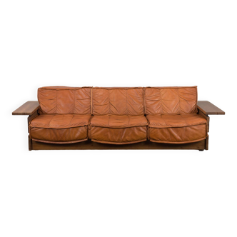 Scandinavian aniline leather sofa by Hameen Kalustaja, Lathi, Finland 1970s