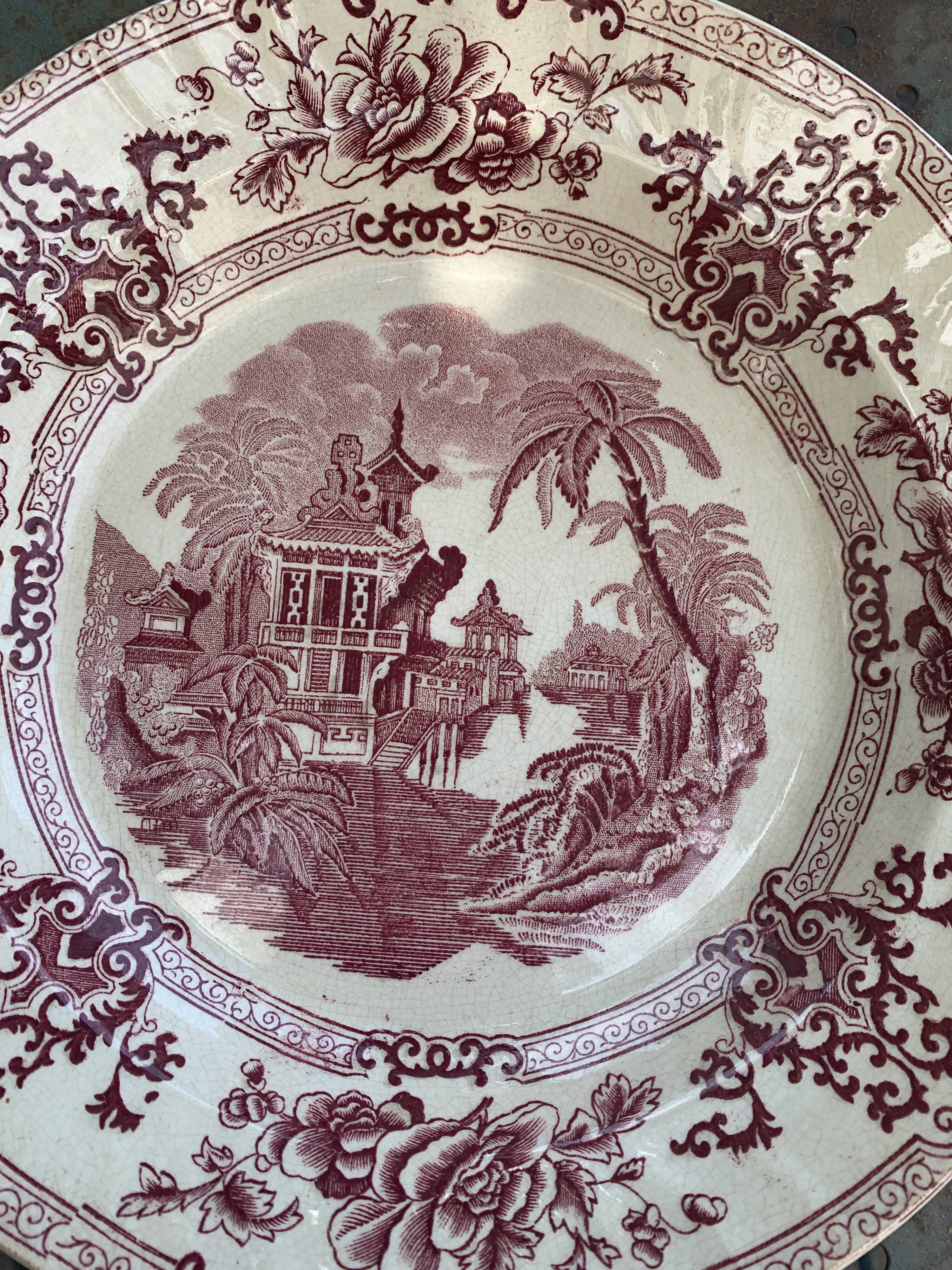 Plat creux ancien, Longwy france, modele Cyprus, motif asiatique, art deco et collector