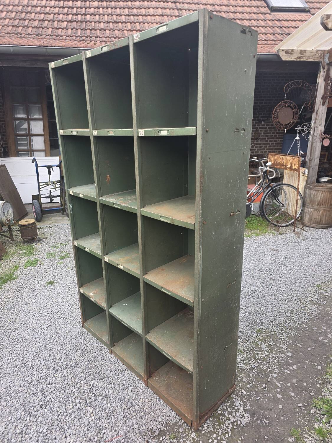 1950s iron workshop storage cabinet.