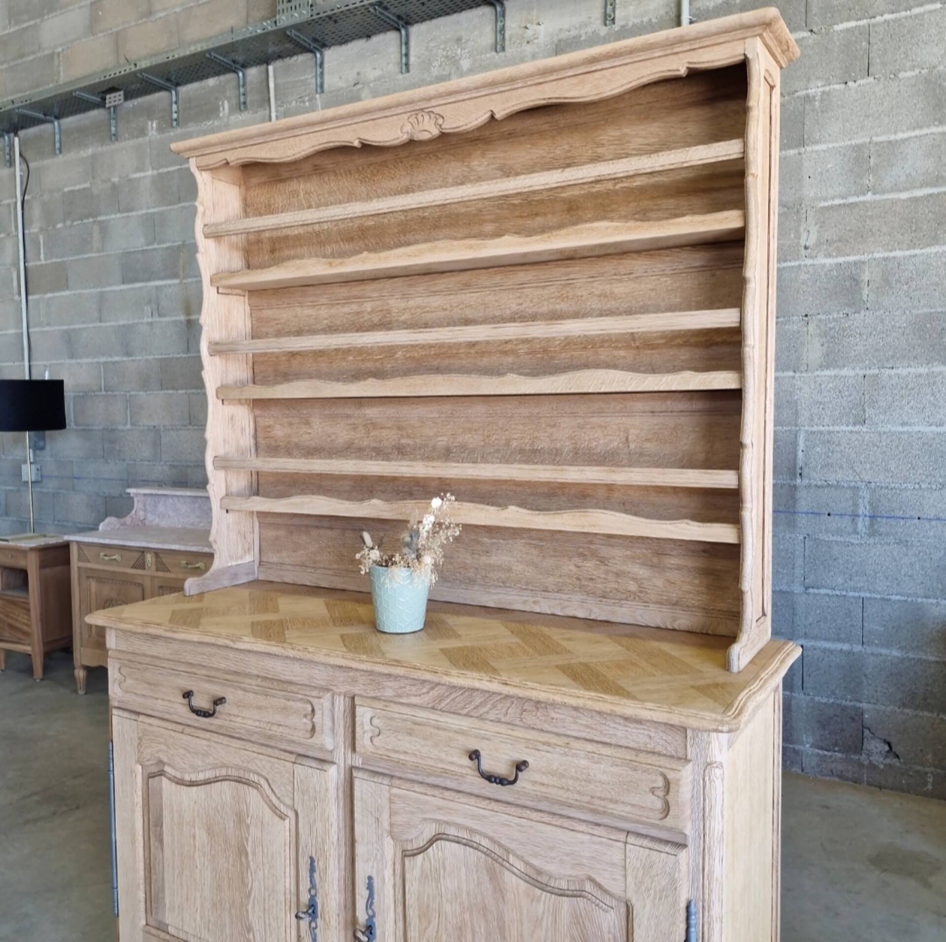 Oak sideboard fully sandblasted and varnished.