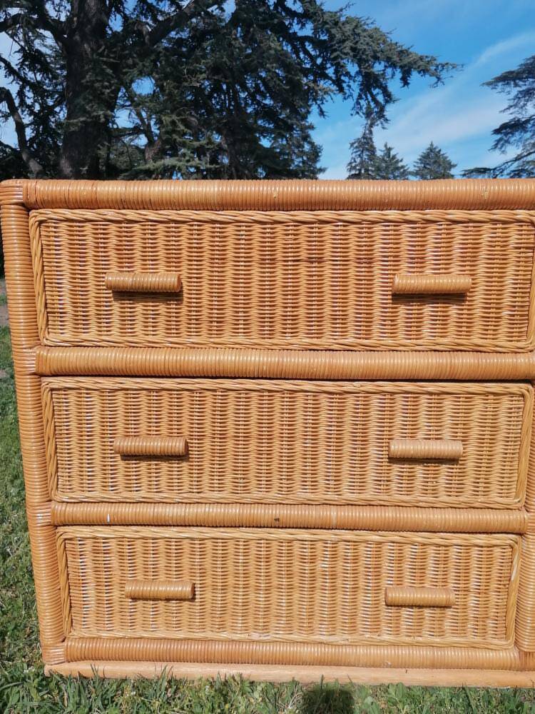 Rattan bamboo chest of drawers 1970 vintage