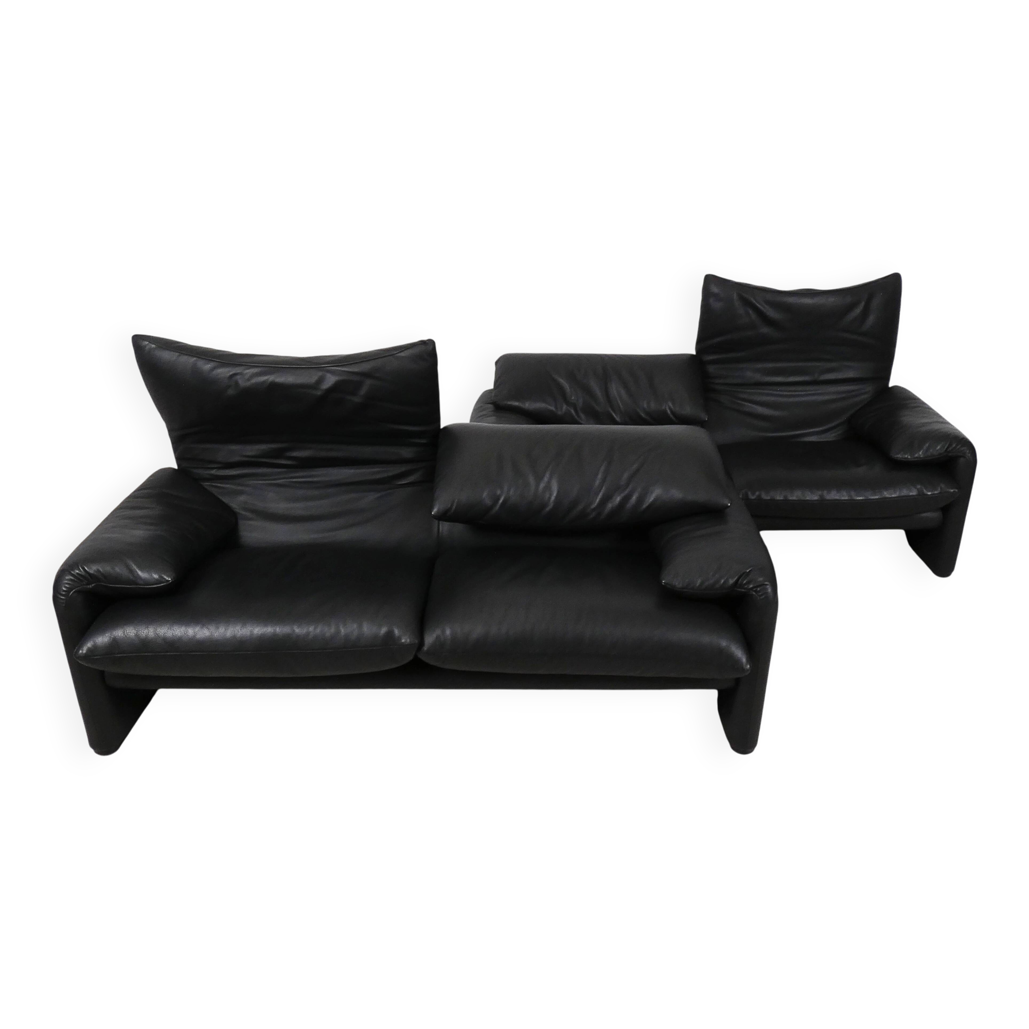 Ensemble de 2 canapés Cassina Maralunga 2,5 places - cuir noir